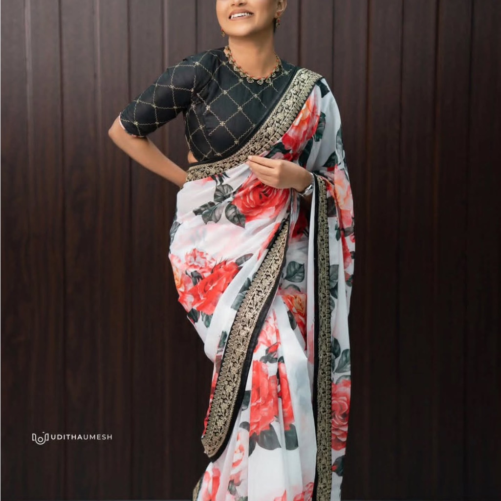 White Floral Saree